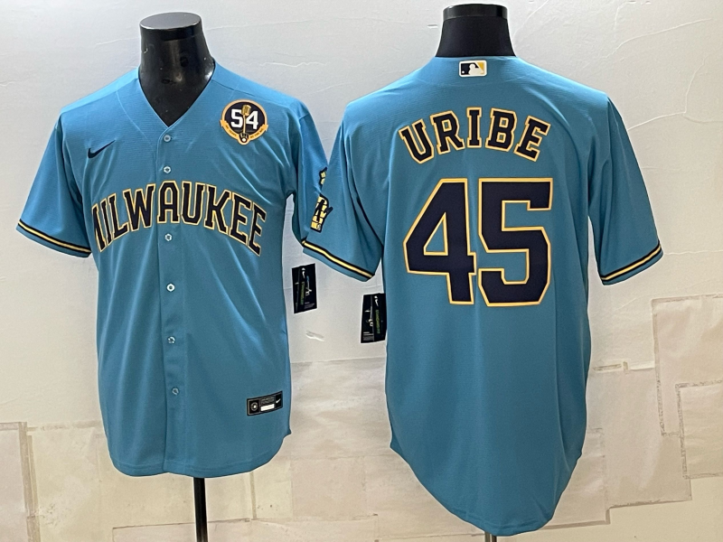 Men 2026 Milwaukee Brewers #45 Uribe blue Game Nike MLB Jersey 101601